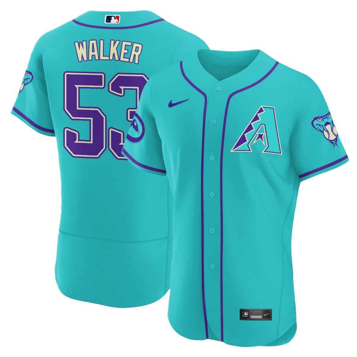 Men Arizona Diamondback #53 Walker Light Blue Nike 2024 Teal Purple MLB Jersey style 3